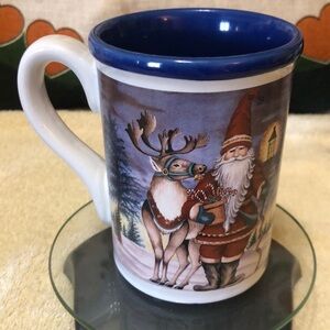 Vintage Greenbrier International, Santa & Reindeer 16oz Stoneware Coffee Mug